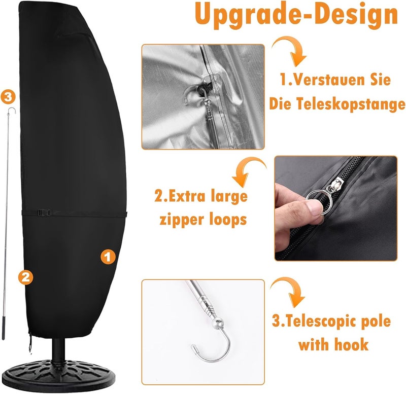 DOCEPERT Cantilever Umbrella Covers for Outdoor Umbrellas 9-12ft,420D Oxford Fabric Patio Offset Umbrella Cover with Sturdy Waterproof Zipper and Top Vent,Garden Outdoor Umbrella Covers - Image 4